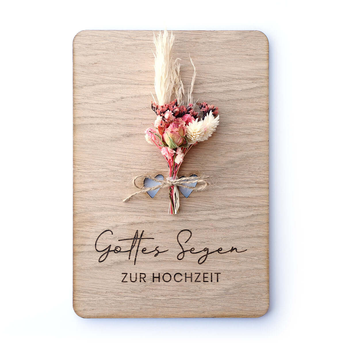 Holzdeko "Gottes Segen zur Hochzeit" 3D mit Trockenblumen & Gravur