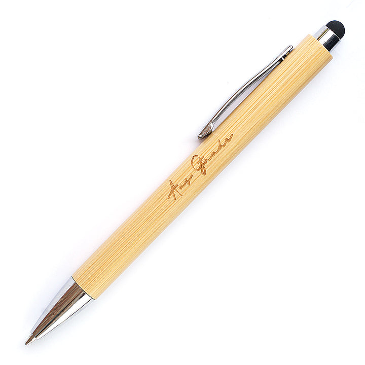 Bambus Kugelschreiber & Stylus "Aus Gnade" · Holzgravur