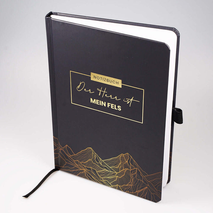 Notizbuch "Der Herr ist mein Fels" · A5 · Hardcover mit Goldglanz Prägung – Aus Gnade