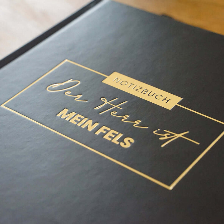 Notizbuch "Der Herr ist mein Fels" · A5 · Hardcover mit Goldglanz Prägung – Aus Gnade