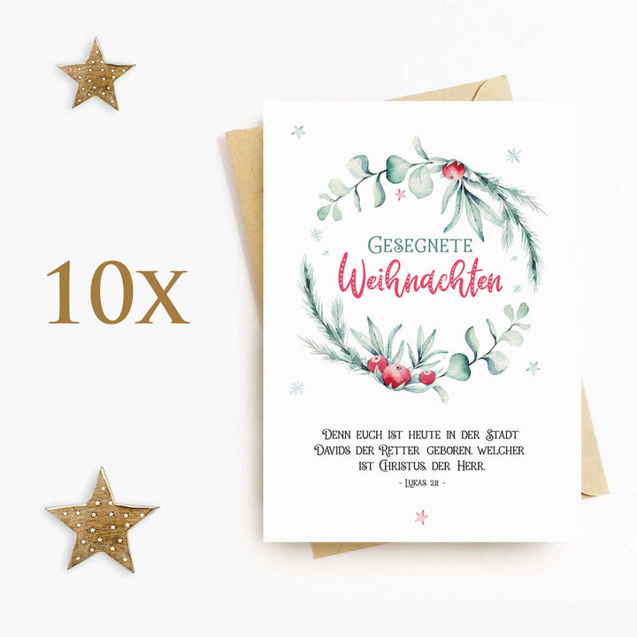 Klappkarte "Gesegnete Weihnachten" mit Bibelvers · A6 · hochwertiges Leinenpapier – Aus Gnade