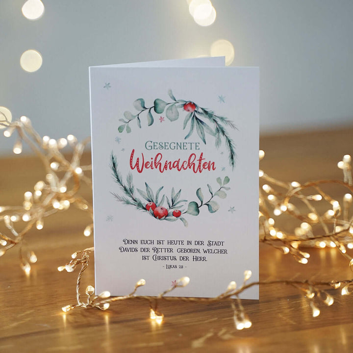 Klappkarte "Gesegnete Weihnachten" mit Bibelvers · A6 · hochwertiges Leinenpapier – Aus Gnade