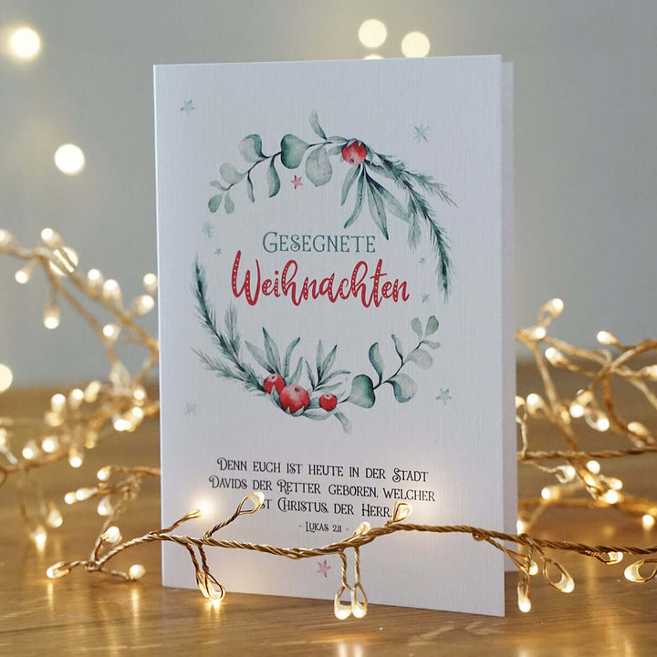 Klappkarte "Gesegnete Weihnachten" mit Bibelvers · A6 · hochwertiges Leinenpapier – Aus Gnade