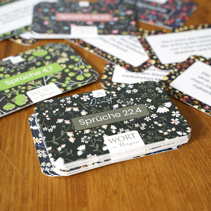 Wort im Herzen · "Die Sprüche" + Aufbewahrungsbox · 48 Bibelvers-Lernkarten – Aus Gnade