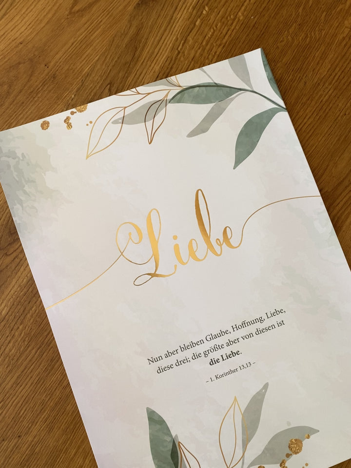Premium-Poster "Glaube Hoffnung Liebe" · 3er Set · Goldprägung