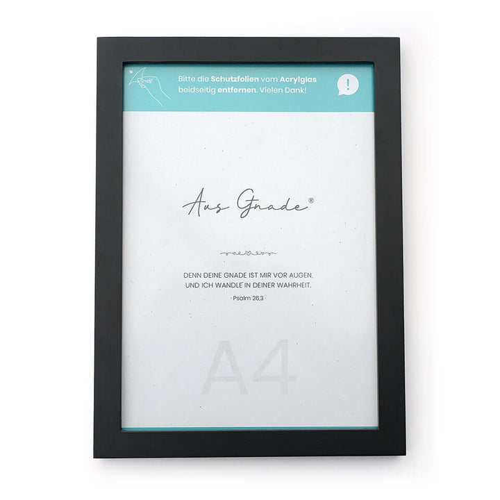 Bilderrahmen Holz · Schwarz / Weiß · A4 / A3 · Acrylglas – Aus Gnade