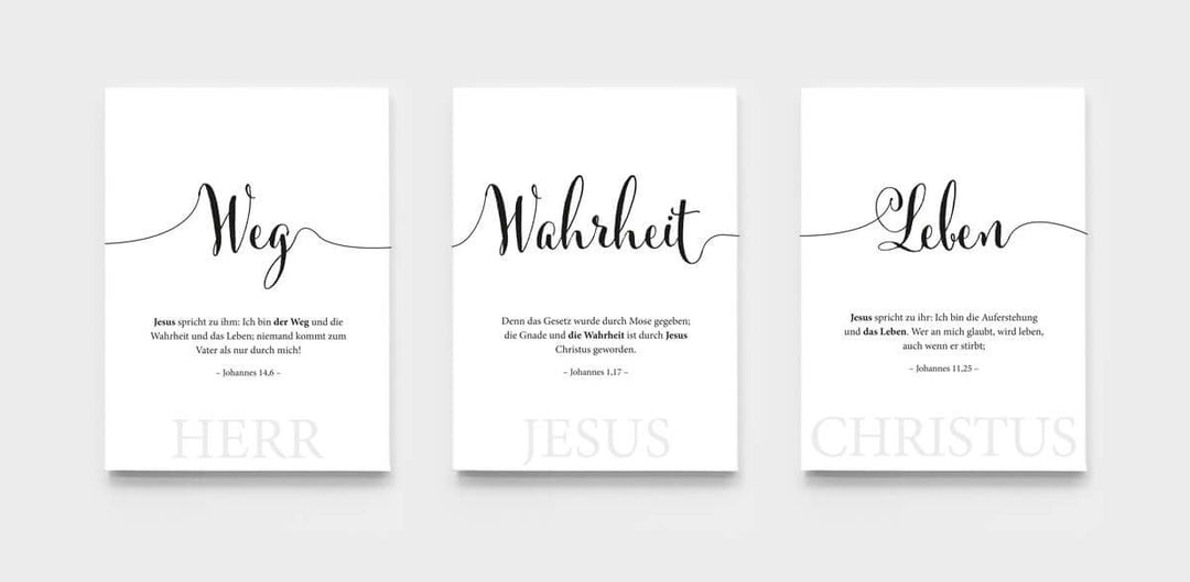 3x Leinwandbilder "Weg Wahrheit Leben" · 3er Set · Bibelvers – Aus Gnade