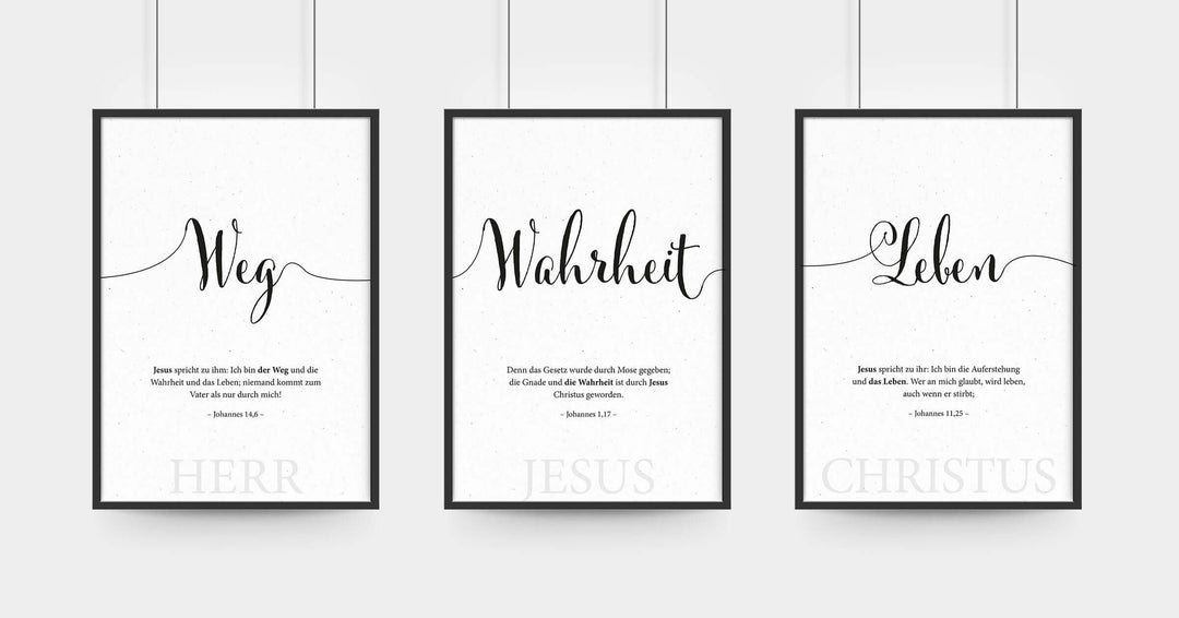 Poster "Weg Wahrheit Leben" · 3er Set · A3 / A4 · Bibelvers Deutsch – Aus Gnade