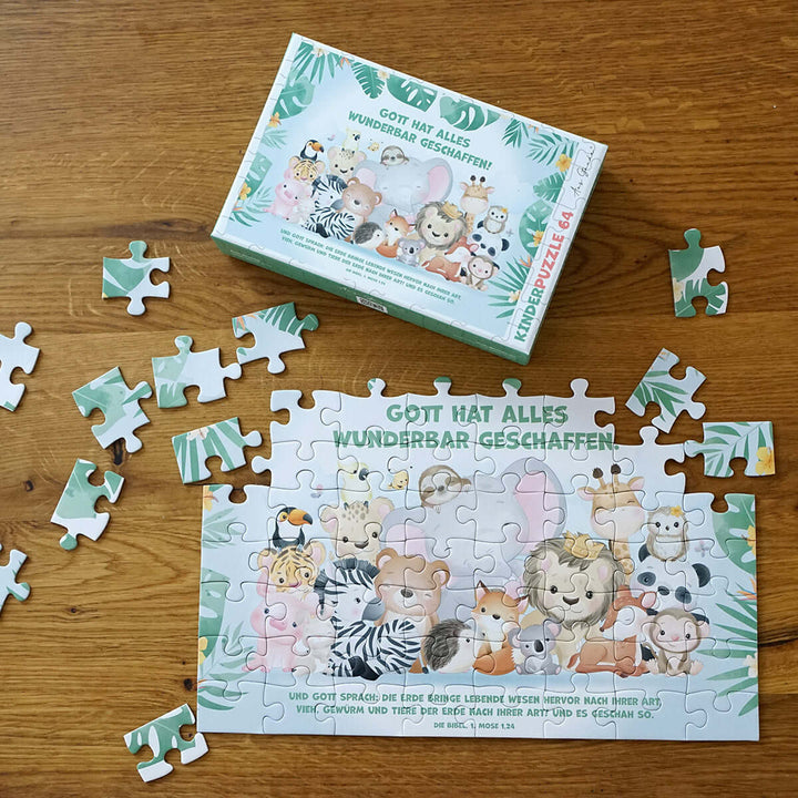Kinder Puzzle "Gott hat alles wunderbar geschaffen!" · Bibelvers · 64 Teile – Aus Gnade