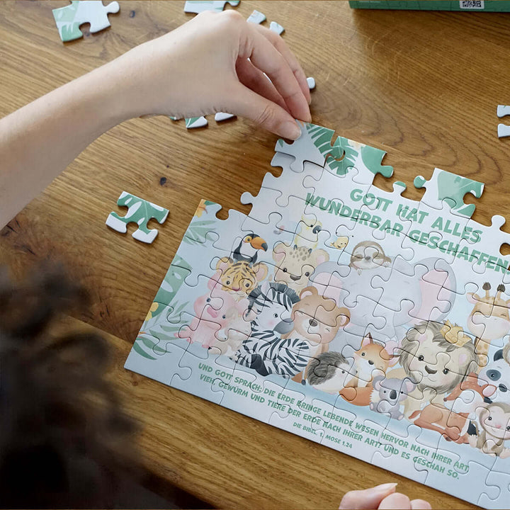 Kinder Puzzle "Gott hat alles wunderbar geschaffen!" · Bibelvers · 64 Teile – Aus Gnade