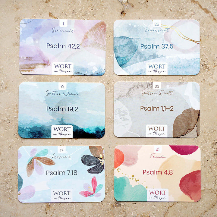 Wort im Herzen · "Die Psalmen" + Aufbewahrungsbox · Bibelvers-Lernkarten – Aus Gnade