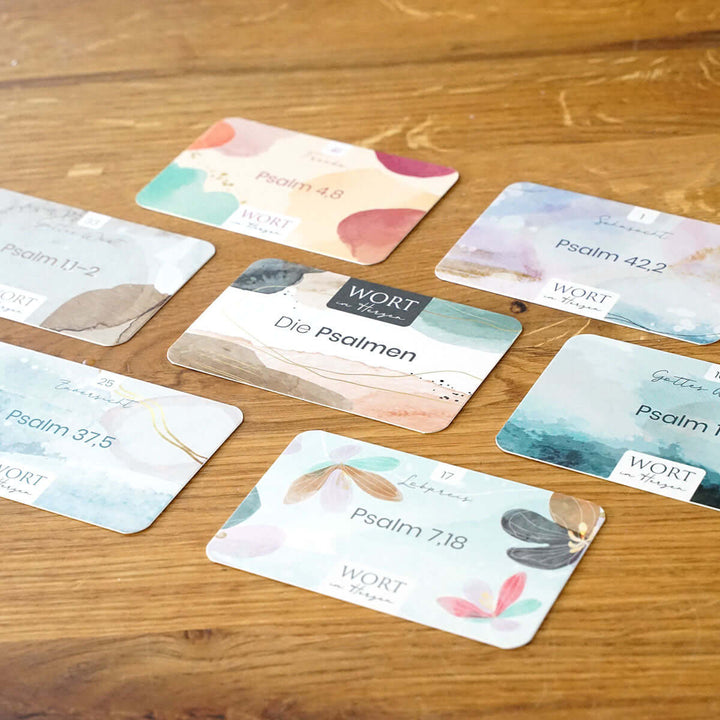 Wort im Herzen · "Die Psalmen" + Aufbewahrungsbox · Bibelvers-Lernkarten – Aus Gnade