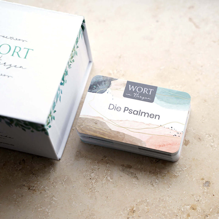 Wort im Herzen · "Die Psalmen" + Aufbewahrungsbox · Bibelvers-Lernkarten – Aus Gnade
