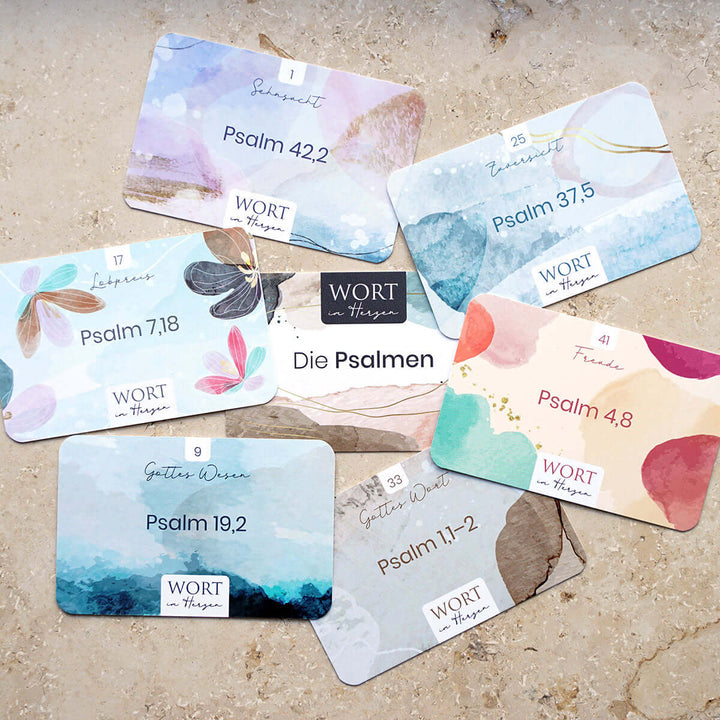 Wort im Herzen · "Die Psalmen" + Aufbewahrungsbox · Bibelvers-Lernkarten – Aus Gnade