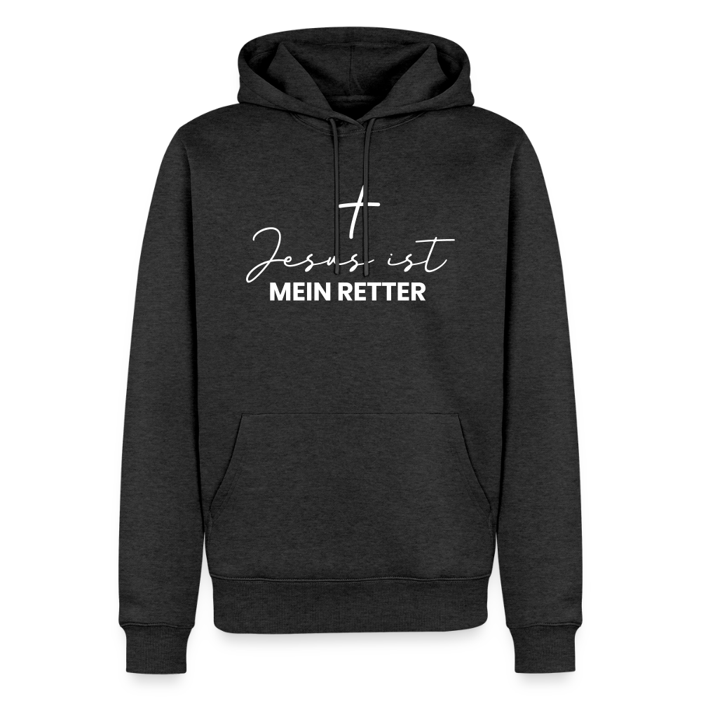 Christlicher Premium Hoodie "Jesus ist mein Retter" · für Männer - Anthrazit meliert