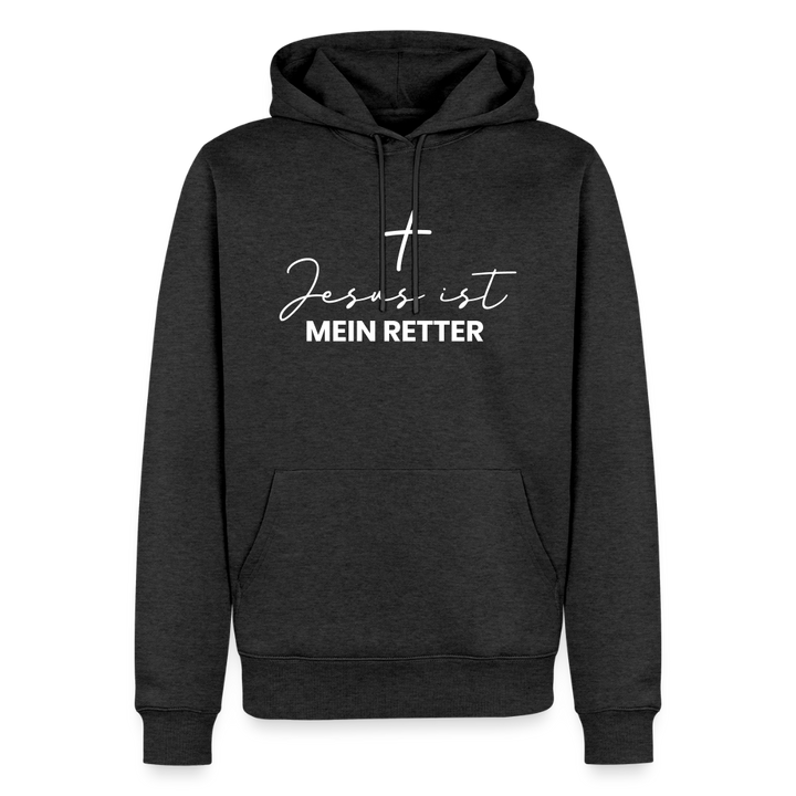 Christlicher Premium Hoodie "Jesus ist mein Retter" · für Männer - Anthrazit meliert