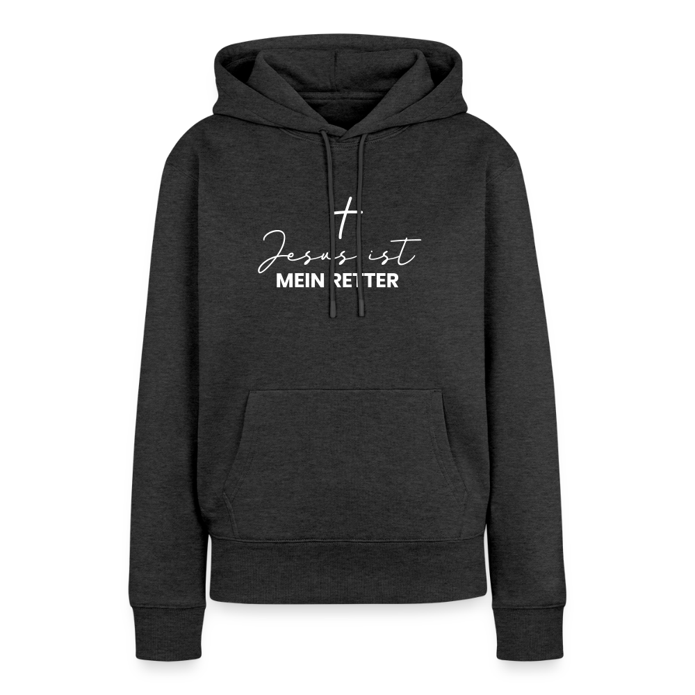 Christlicher Premium Hoodie "Jesus ist mein Retter" · für Frauen - Anthrazit meliert