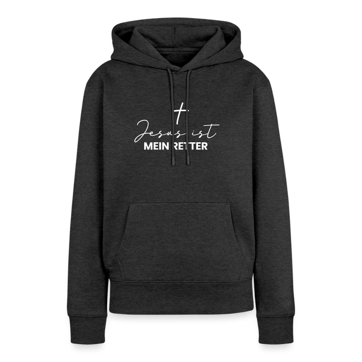 Christlicher Premium Hoodie "Jesus ist mein Retter" · für Frauen - Anthrazit meliert
