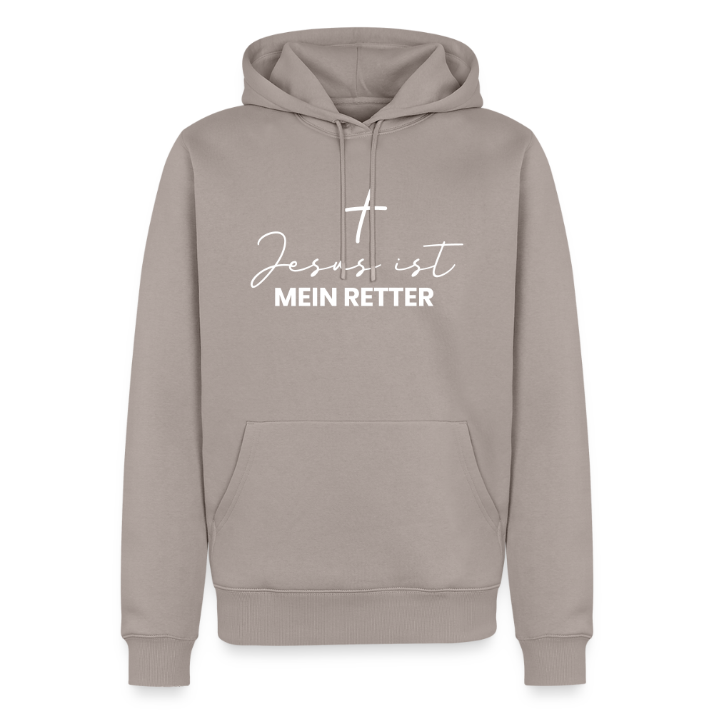 Christlicher Premium Hoodie "Jesus ist mein Retter" · für Männer - Taupe