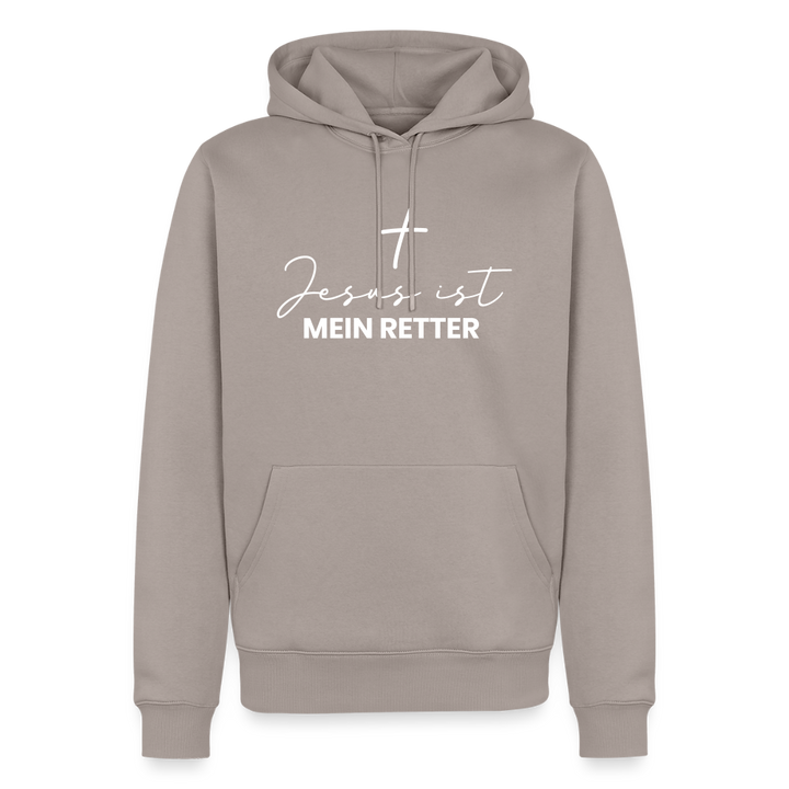 Christlicher Premium Hoodie "Jesus ist mein Retter" · für Männer - Taupe