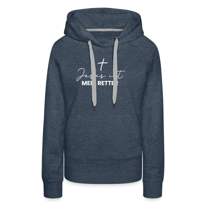 Christlicher Premium Hoodie "Jesus ist mein Retter" · für Frauen - Jeansblau