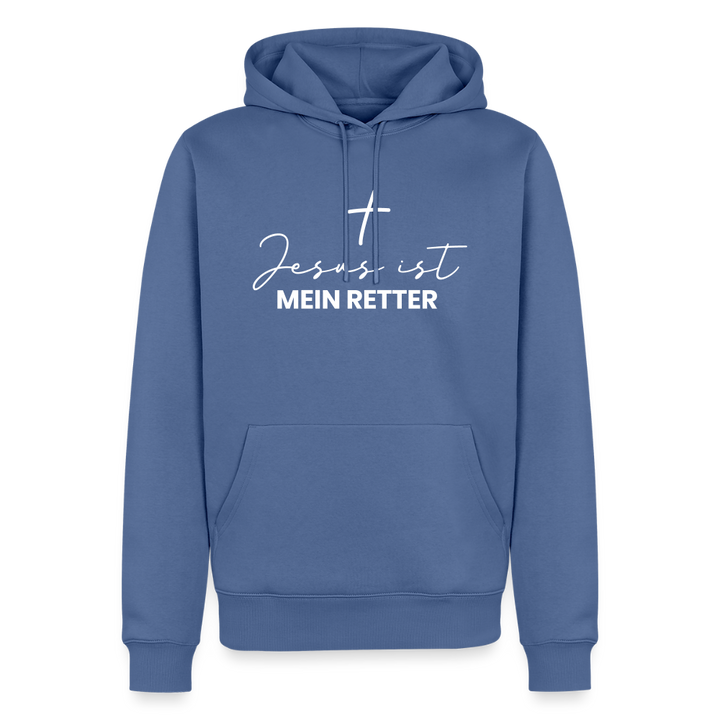 Christlicher Premium Hoodie "Jesus ist mein Retter" · für Männer - Taubenblau