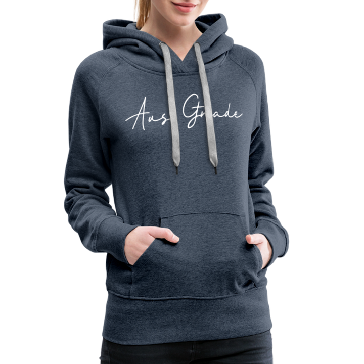 Christlicher Premium Hoodie "Aus Gnade" · für Frauen - Jeansblau