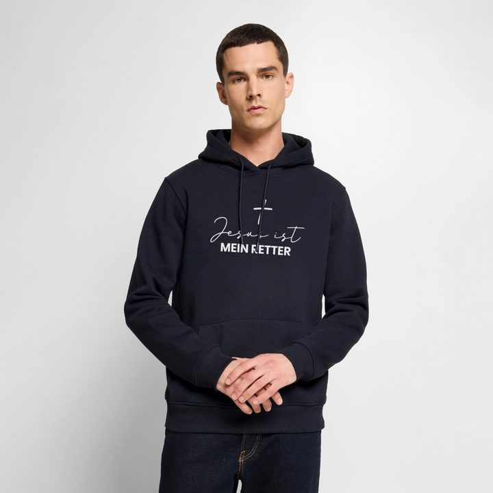 Christlicher Premium Hoodie "Jesus ist mein Retter" · für Männer - Navy