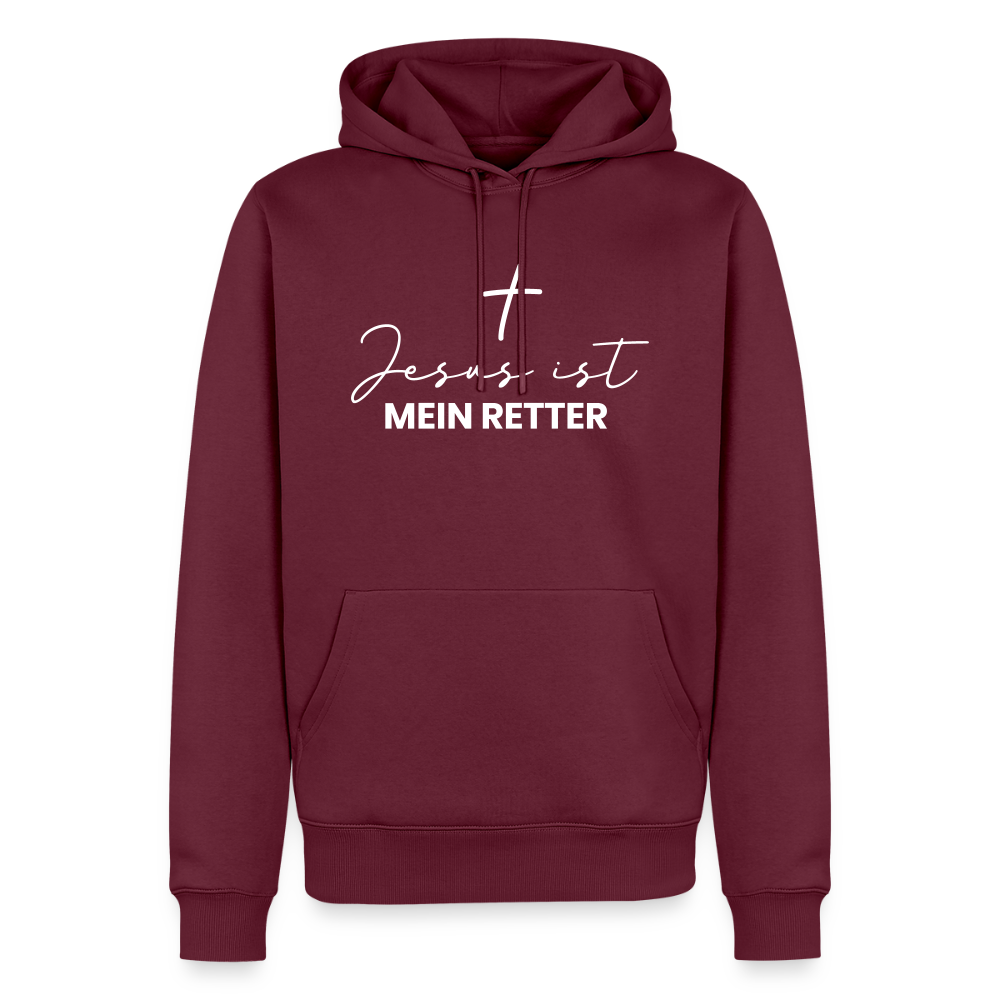 Christlicher Premium Hoodie "Jesus ist mein Retter" · für Männer - Burgunderrot