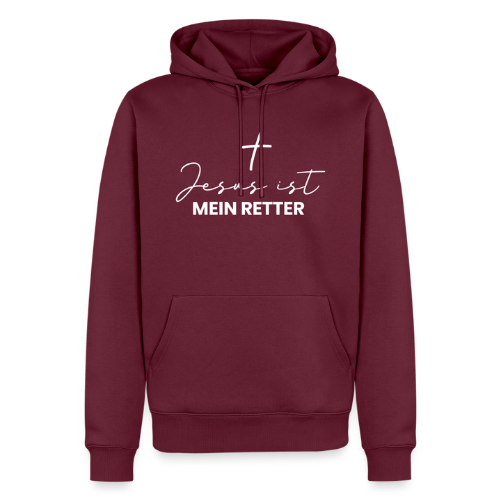 Christlicher Premium Hoodie "Jesus ist mein Retter" · für Männer - Burgunderrot
