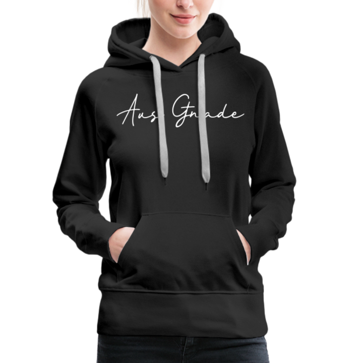Christlicher Premium Hoodie "Aus Gnade" · für Frauen - Schwarz