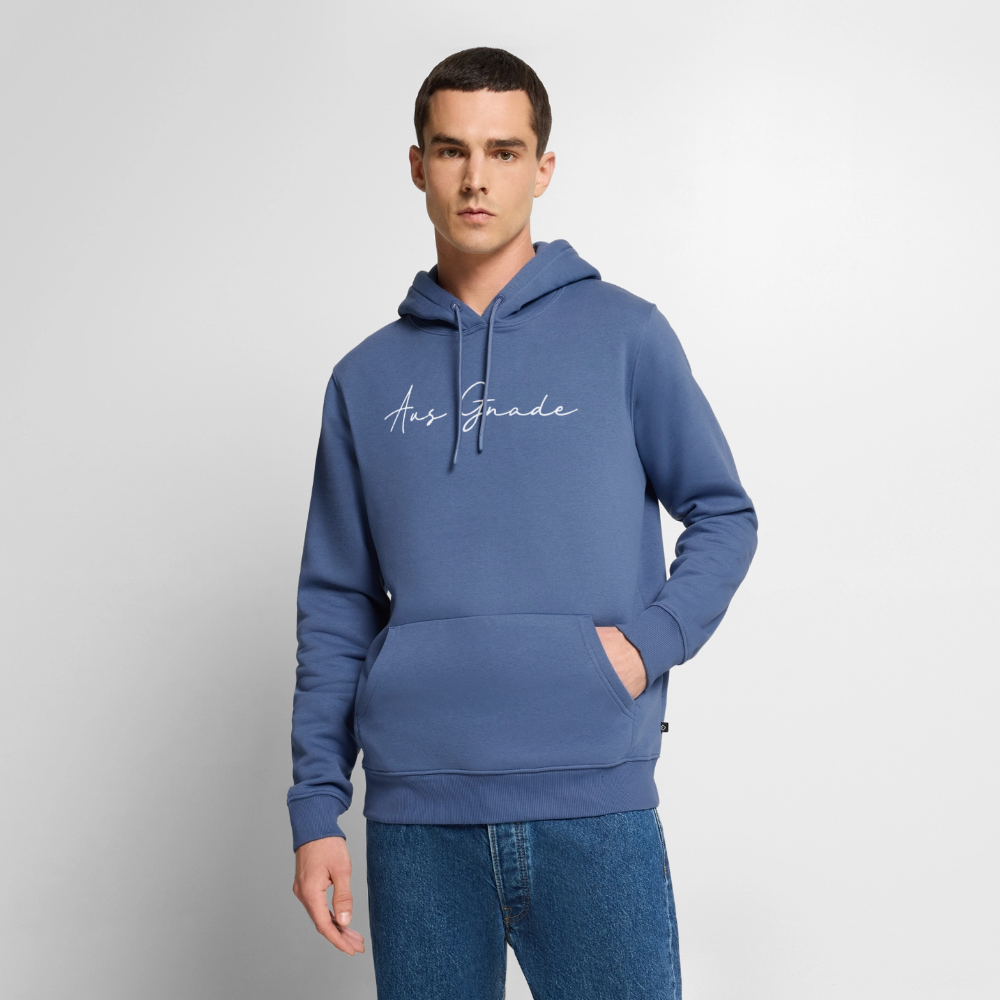 Christlicher Premium Hoodie "Aus Gnade" · für Männer - Taubenblau