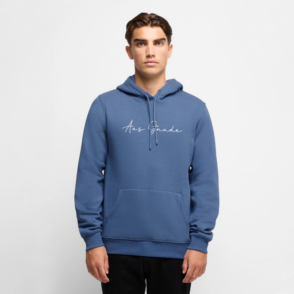 Christlicher Premium Hoodie "Aus Gnade" · für Männer - Taubenblau