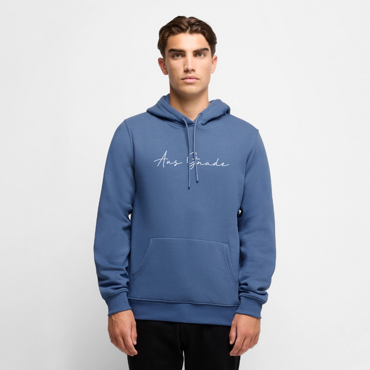 Christlicher Premium Hoodie "Aus Gnade" · für Männer - Taubenblau