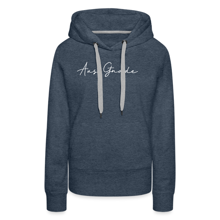 Christlicher Premium Hoodie "Aus Gnade" · für Frauen - Jeansblau