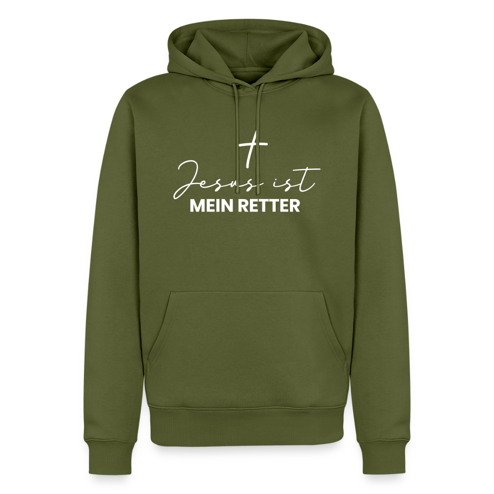 Christlicher Premium Hoodie "Jesus ist mein Retter" · für Männer - Khaki