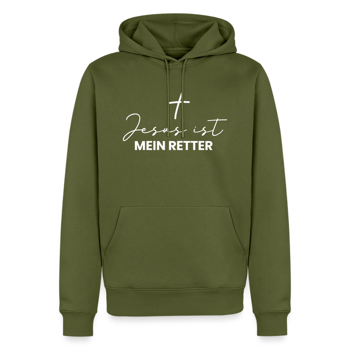 Christlicher Premium Hoodie "Jesus ist mein Retter" · für Männer - Khaki