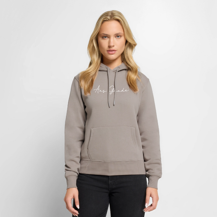 Christlicher Premium Hoodie "Aus Gnade" · für Frauen - Taupe