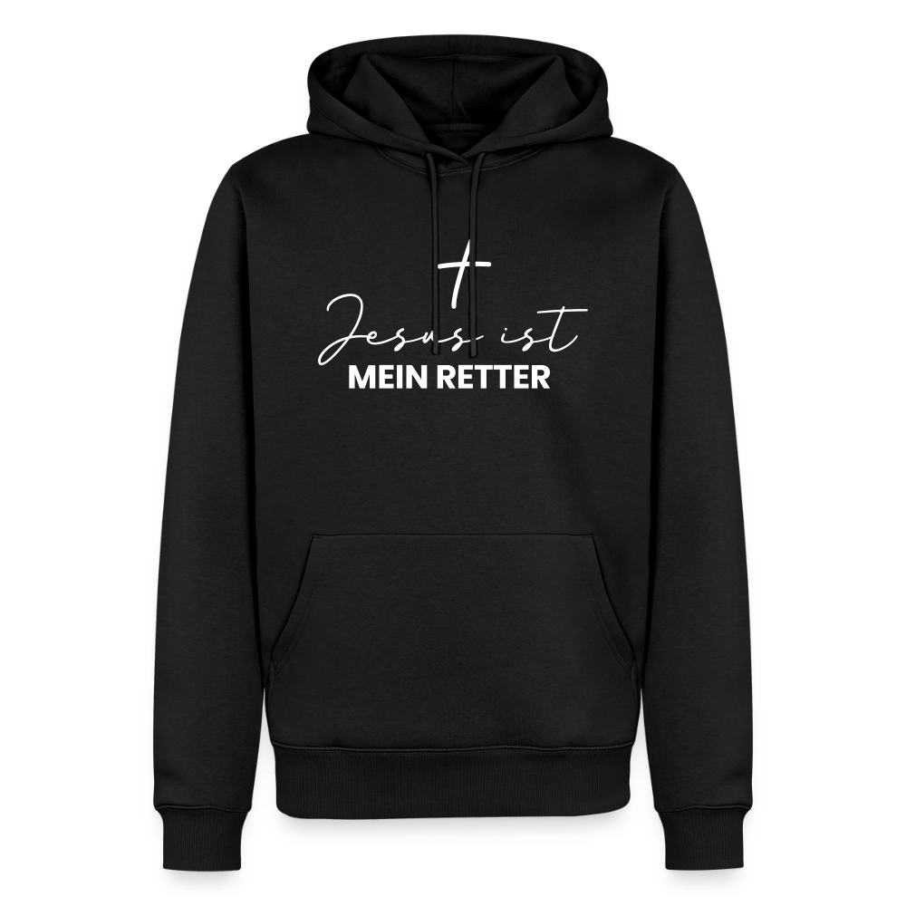 Christlicher Premium Hoodie "Jesus ist mein Retter" · für Männer - Schwarz