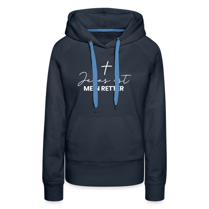Christlicher Premium Hoodie "Jesus ist mein Retter" · für Frauen - Navy