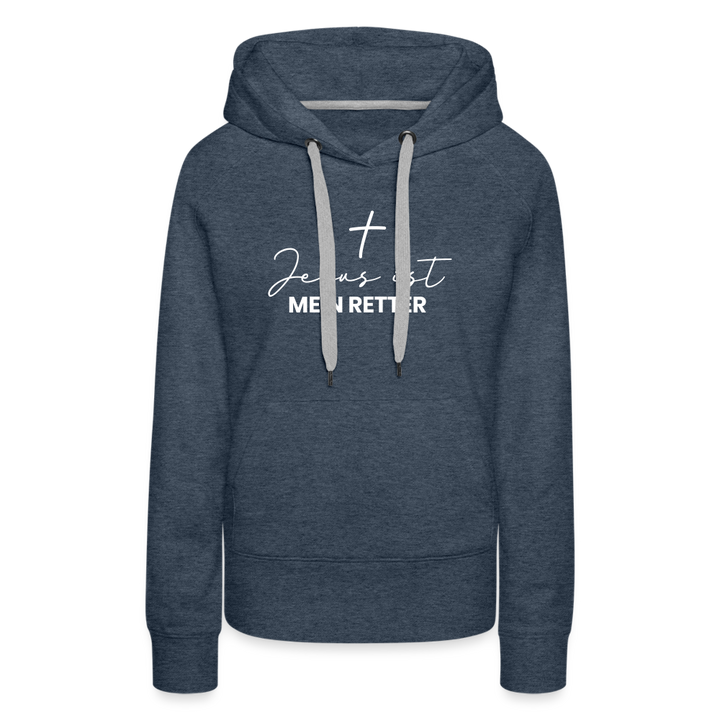 Christlicher Premium Hoodie "Jesus ist mein Retter" · für Frauen - Jeansblau