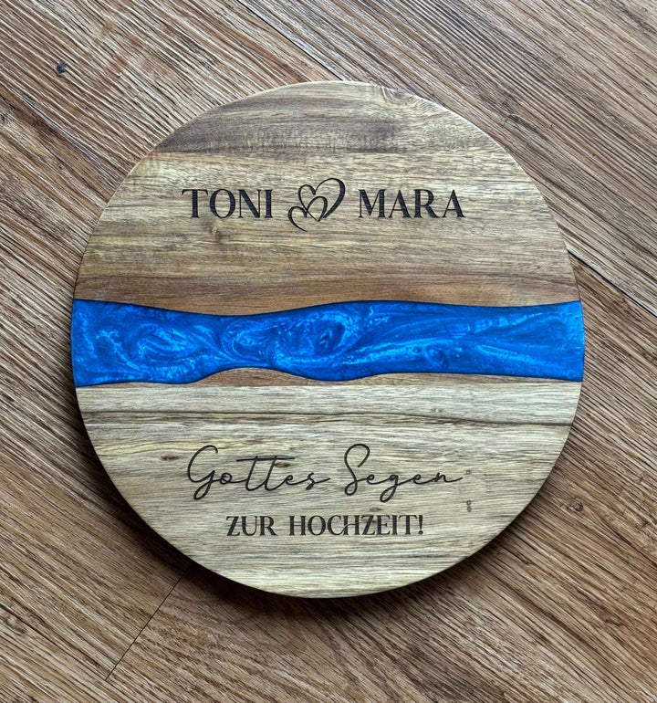 Personalisierte Holzdeko "Gottes Segen zur Hochzeit" · Servierbrett mit Namen-Gravur