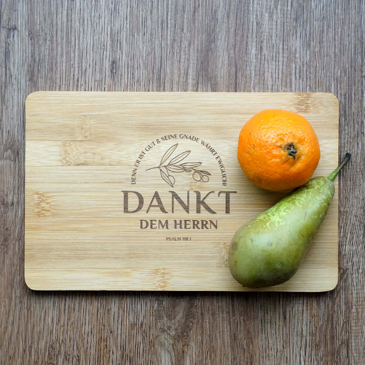 Holz-Brettchen "Dankt dem HERRN!" · Buche / Bambus · Bibelvers Gravur – Aus Gnade