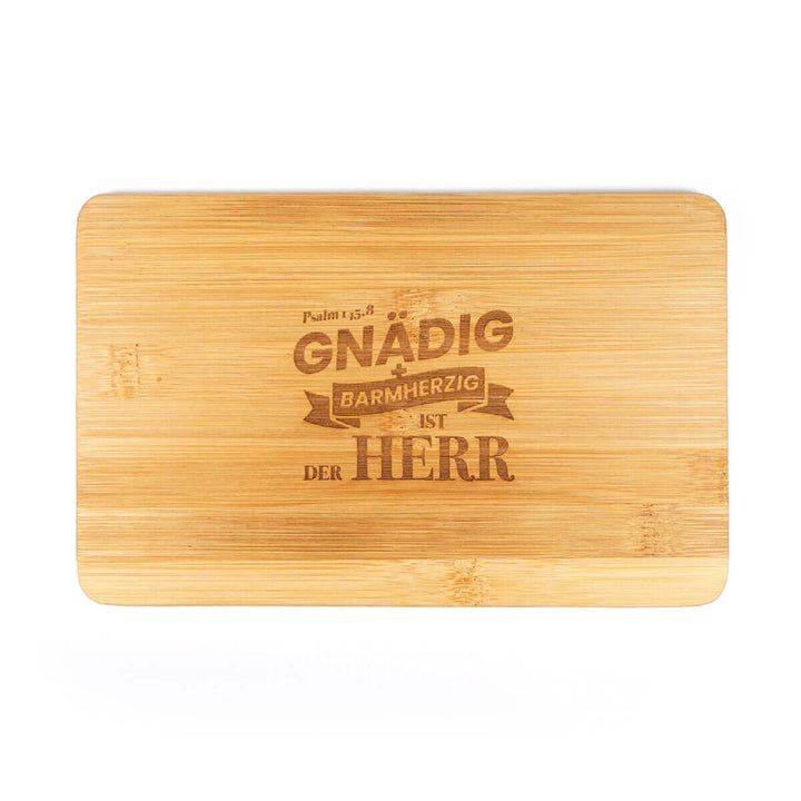 Holz-Brettchen "Gnädig & Barmherzig" · Buche / Bambus · Bibelvers Gravur – Aus Gnade