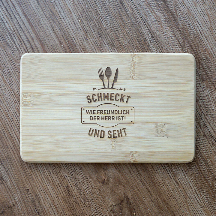 Holz-Brettchen "schmeckt und seht" · Bibelvers Gravur – Aus Gnade