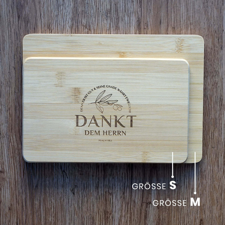 Holz-Brettchen "Dankt dem HERRN!" · Buche / Bambus · Bibelvers Gravur