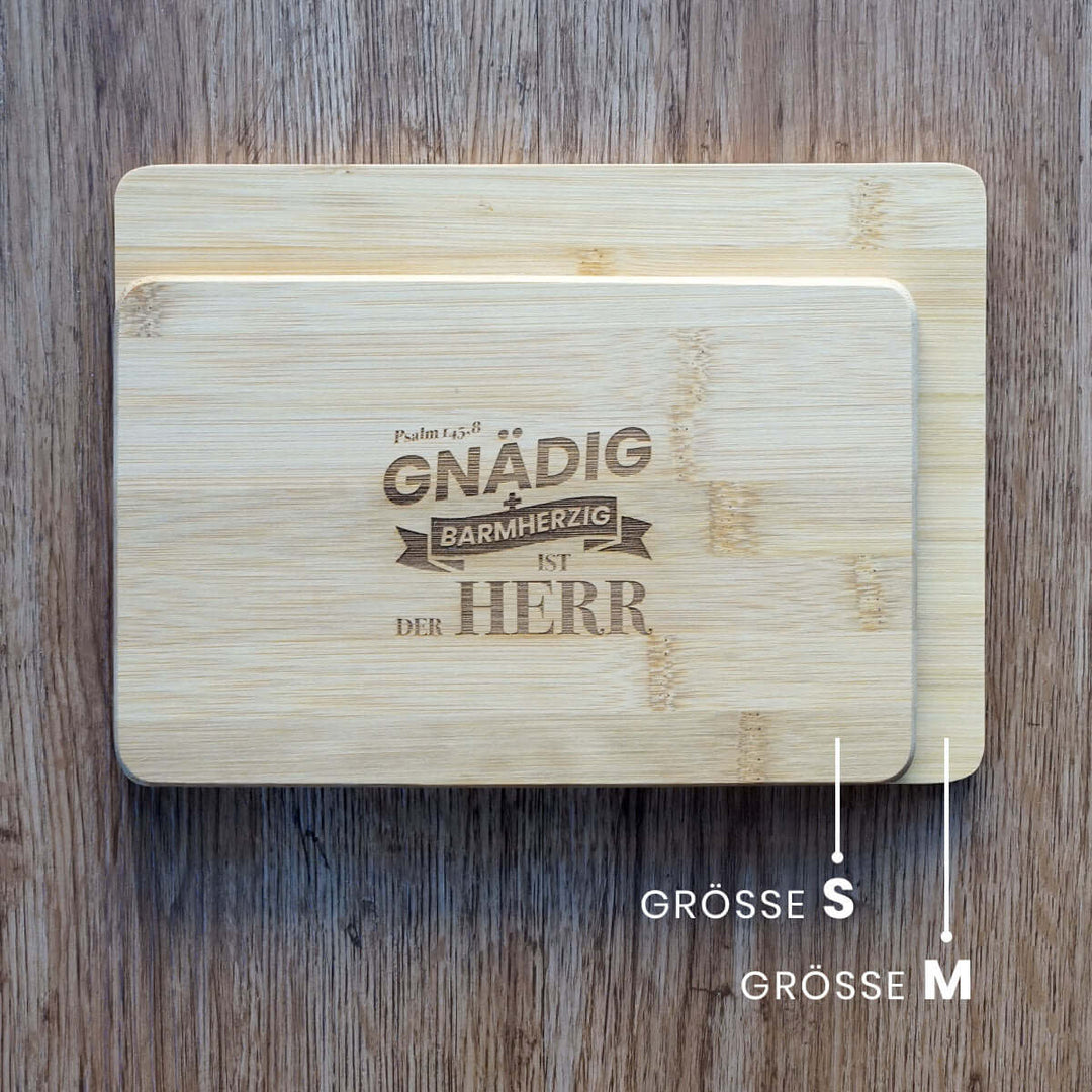 Holz-Brettchen "Gnädig & Barmherzig" · Buche / Bambus · Bibelvers Gravur