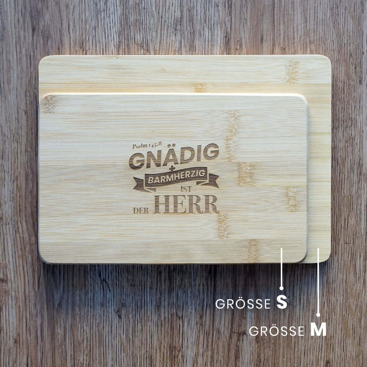 Holz-Brettchen "Gnädig & Barmherzig" · Buche / Bambus · Bibelvers Gravur