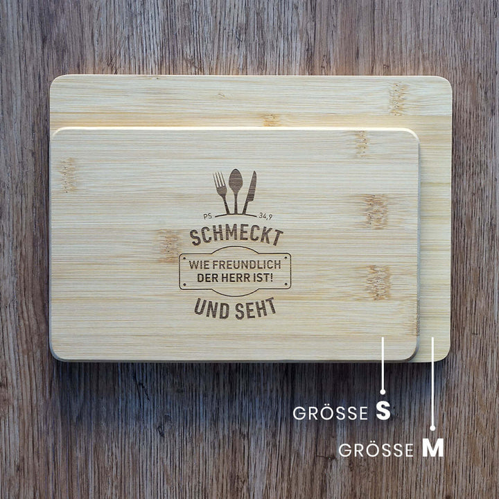 Holz-Brettchen "schmeckt und seht" · Bibelvers Gravur
