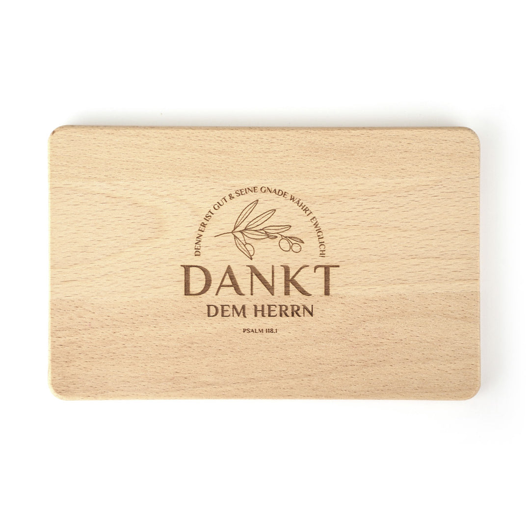 Holz-Brettchen "Dankt dem HERRN!" · Buche / Bambus · Bibelvers Gravur